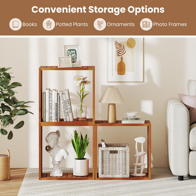 3 Cube Bookcases Solid Wood Stacking Storage Organizers with Open Slatted Design for Home Office Living Room Bedroom