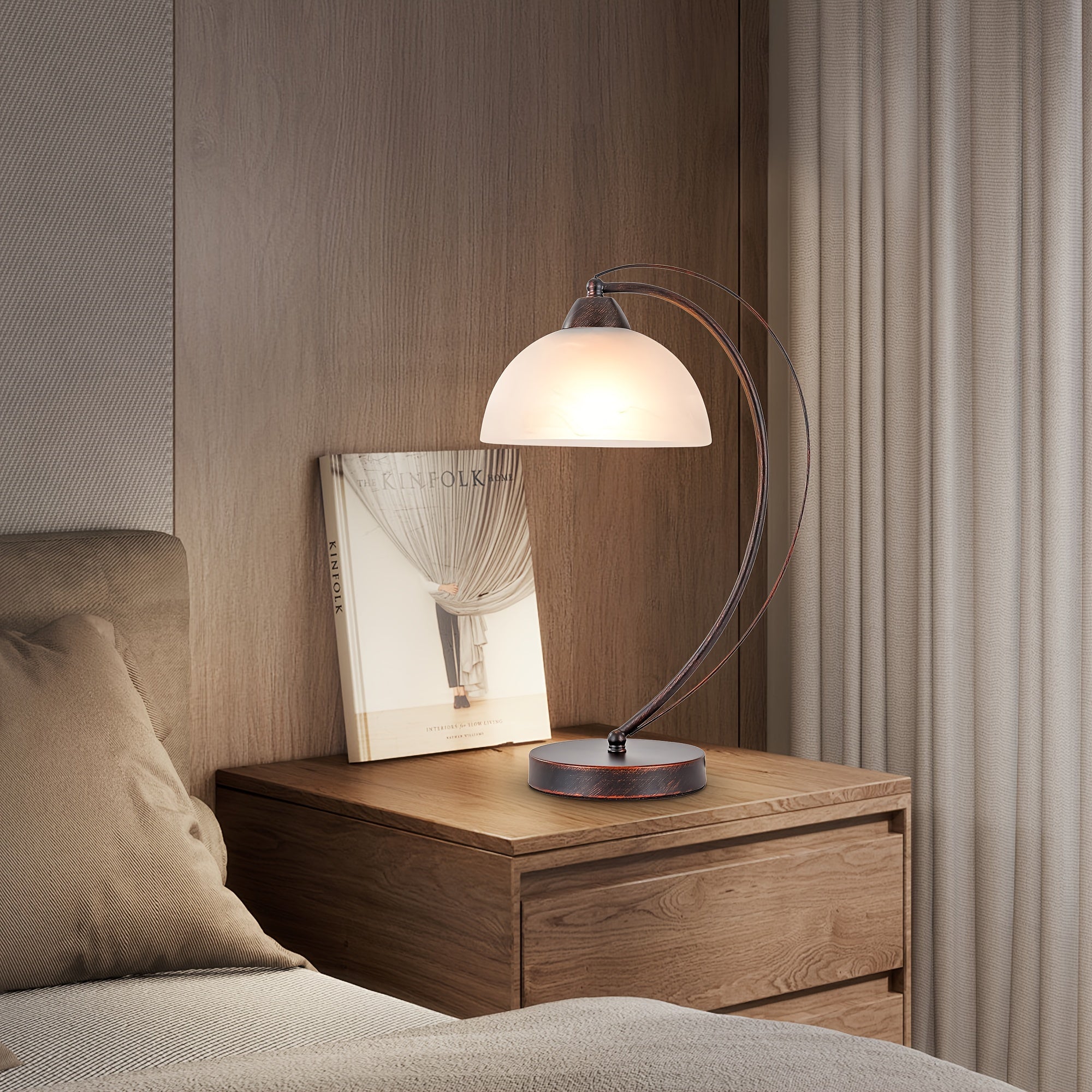 1pc Retro Swan-Neck Desk Lamp 1-light E26 Light Bulb Base (Bulb Not Included) Dimmable With White Frosted Glass Lampshade Assemble Table Lamp For Bedroom Living Room Study Home Lighting & Decor