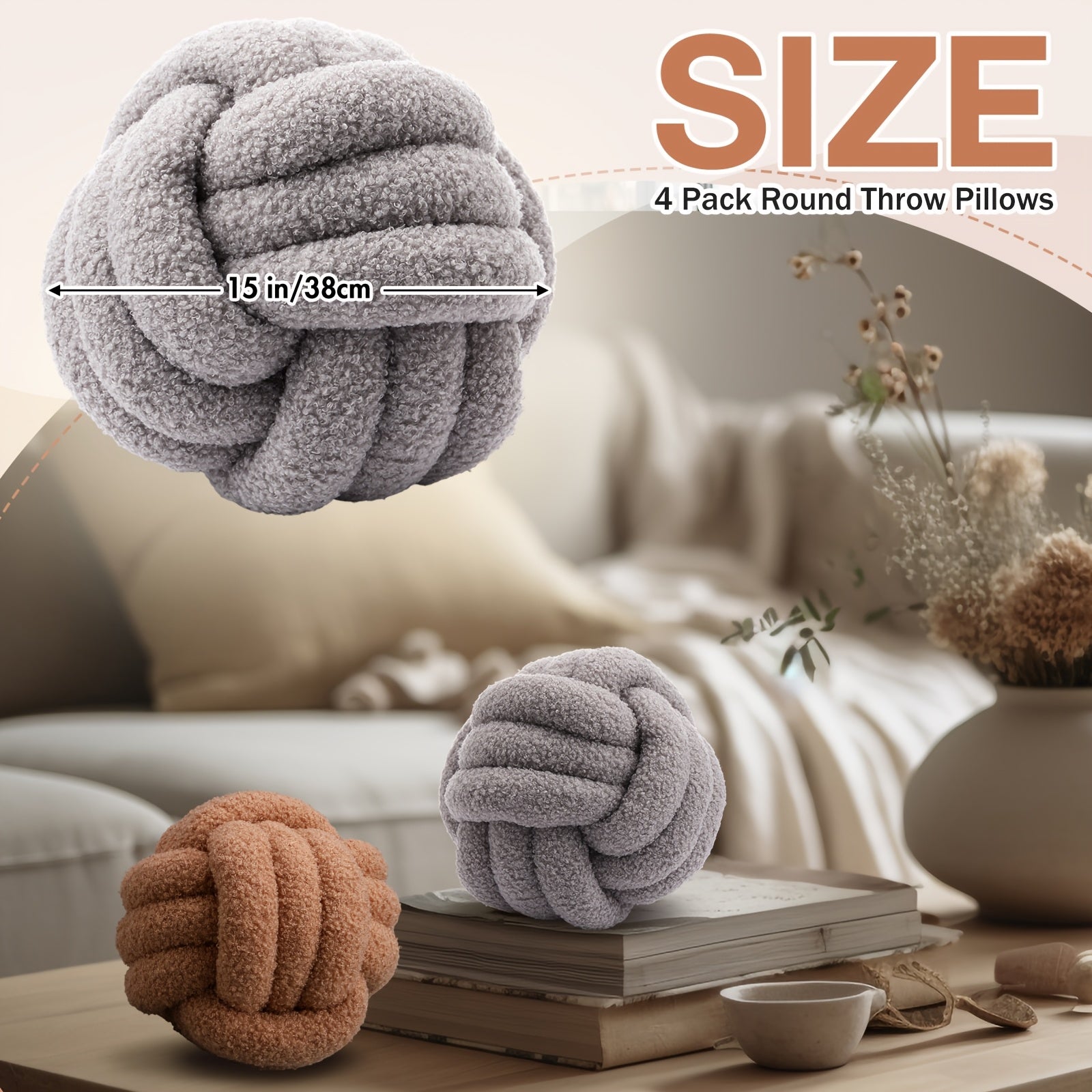 4pcs Knot Pillow Ball Soft Throw Pillow 8.6'' Decorative Round Accent Pillows Aesthetic Decor Handmade Cushion for Home Couch Bed Sofa Chair(Soft)