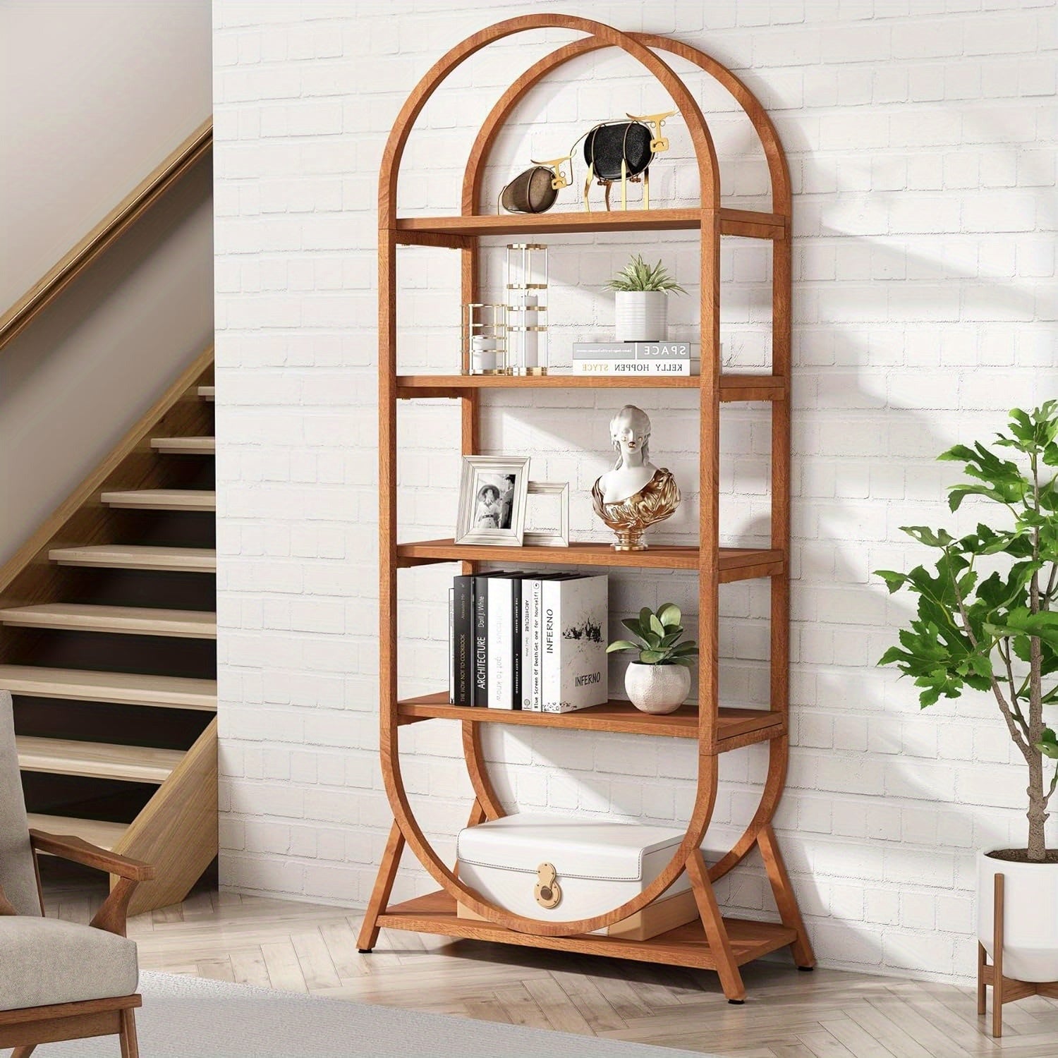 5-Tier Arched Bookcase - 70.8\