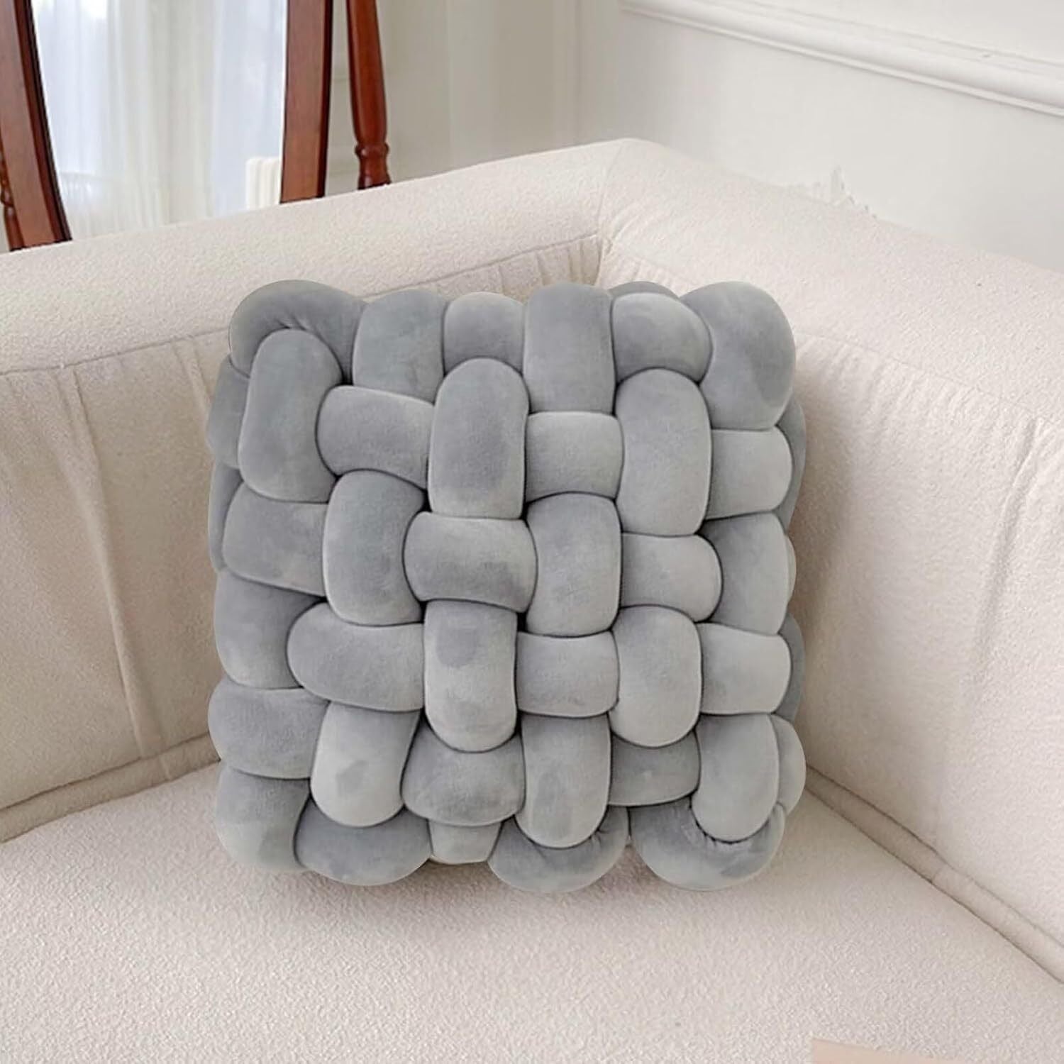 2 Pcs Knot Pillow Soft Throw Pillow Home Decoration Cushion Square Office Knotted Plush Throw Cushion for Living Room Bedroom Sofa Couch Living Room Decor, 12'' X 12''