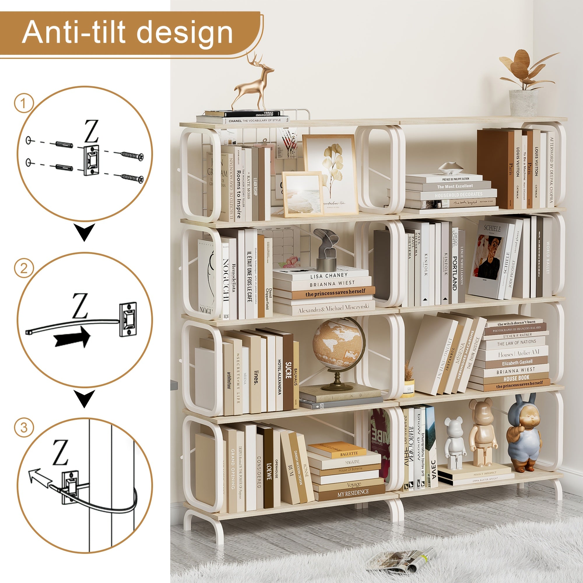 5-Tier Vintage Industrial White Metal Bookshelf – Space-Saving Open Shelving Unit for Living Room, Office, or Home Office, Perfect for Organizing Books and Decor, Living Room Storage | Minimalist Bookshelf | Metal Frame Shelf, Book Shelves