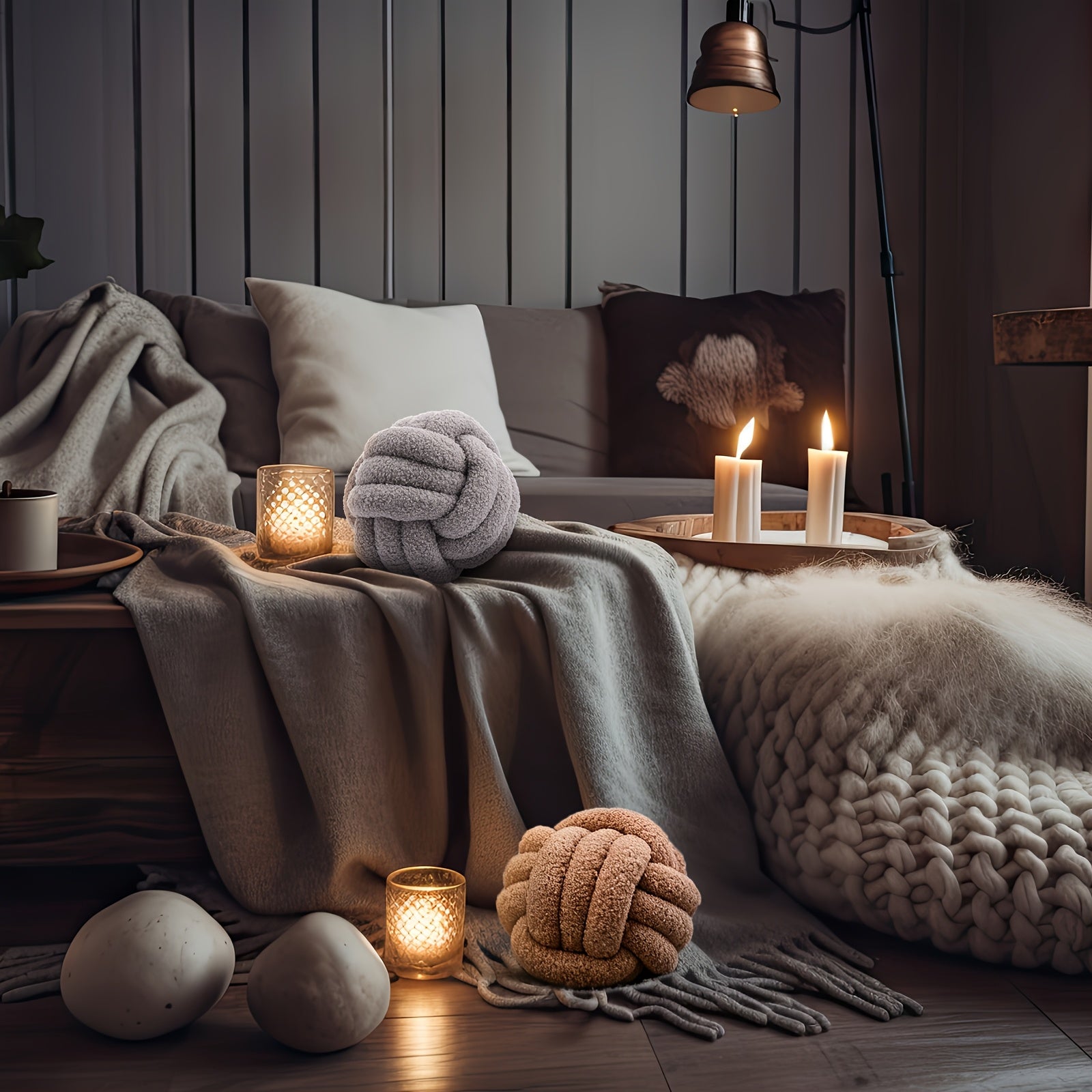 4pcs Knot Pillow Ball Soft Throw Pillow 8.6'' Decorative Round Accent Pillows Aesthetic Decor Handmade Cushion for Home Couch Bed Sofa Chair(Soft)