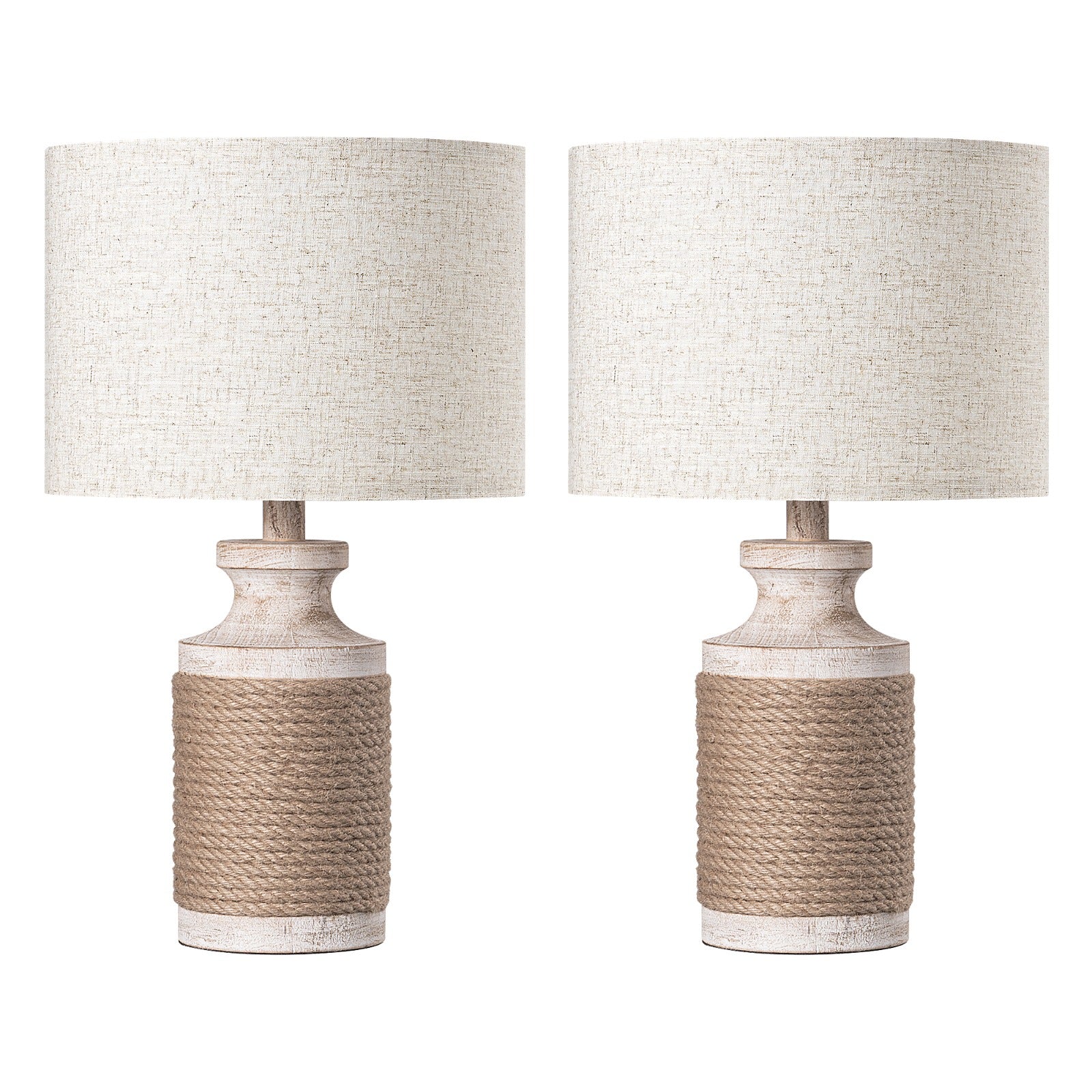 EDISHINE 2 Pack Solid Wood Table Lamp with Hemp Rope, 18.1\