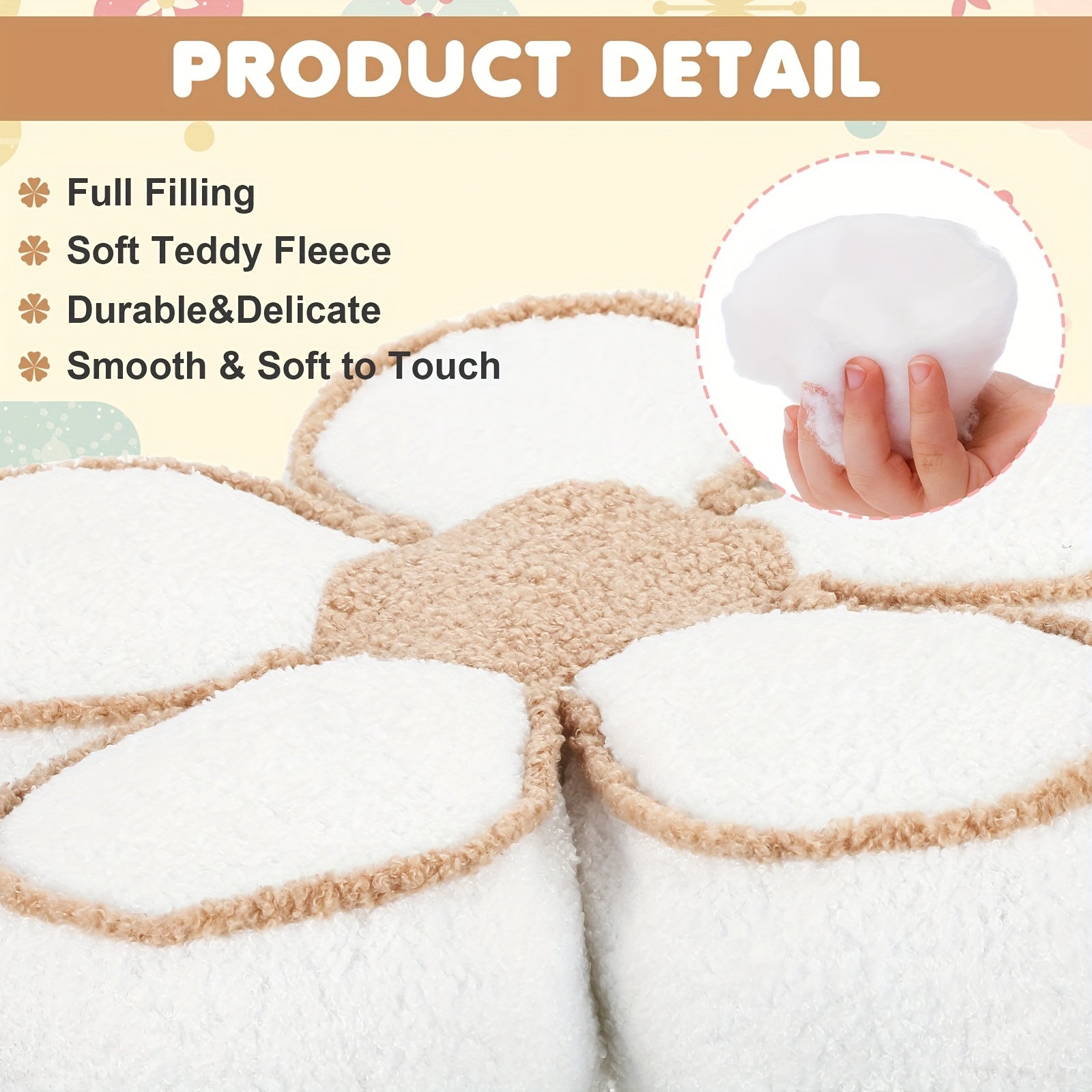 Set of 2 Adorable Floral Cushions, 15.7 Inches Soft Flower-Shaped Floor Pillows for Cozy Living Room, Bedroom, Or Sofa Decoration in Winter (White)