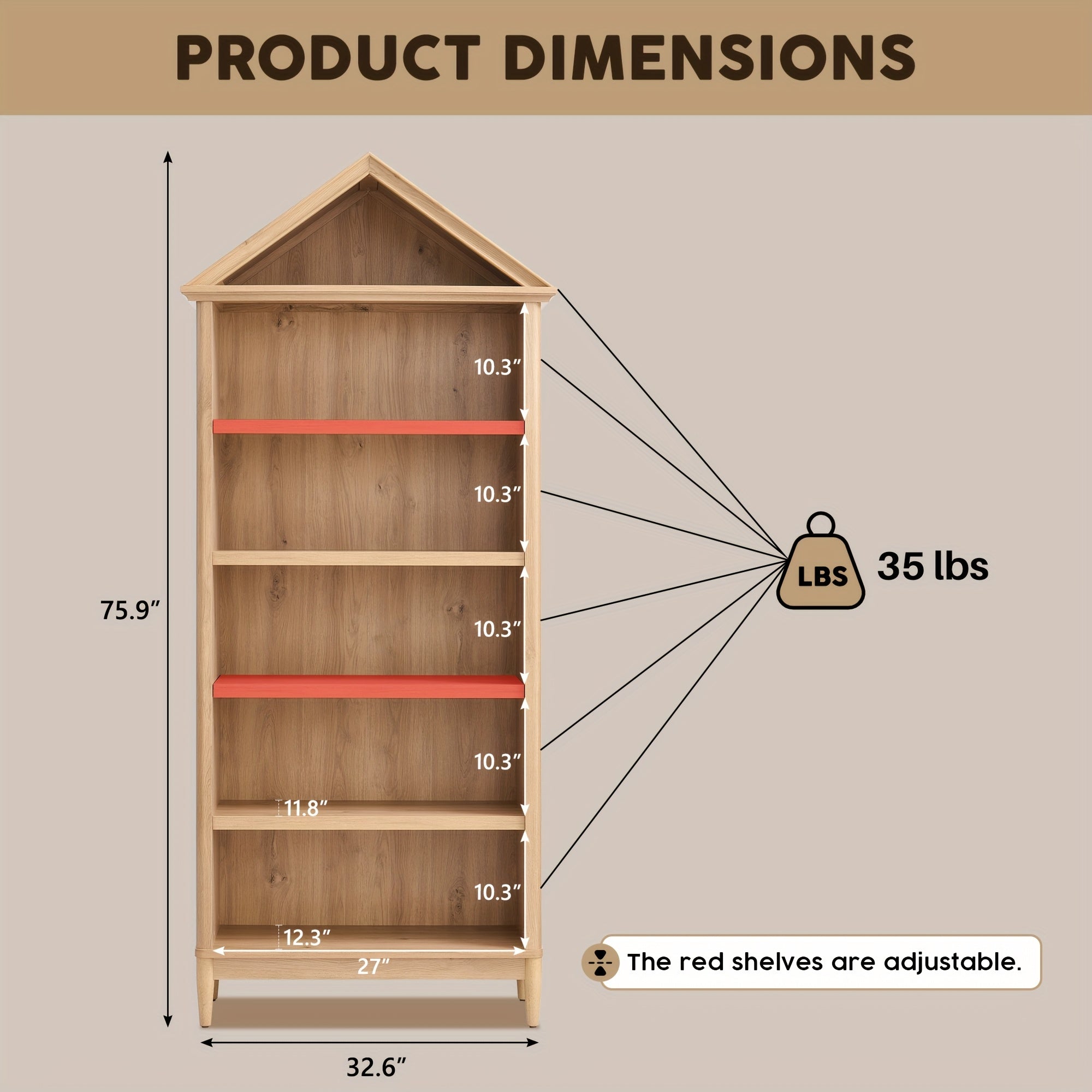 Modern Geometric Bookshelf Modern Geometric 75.9-Inch Tall Slanted Arch Bookshelf | Adjustable Shelves, Triangular Top Wooden Bookcase with Open Display Shelf - Suitable for Living Room