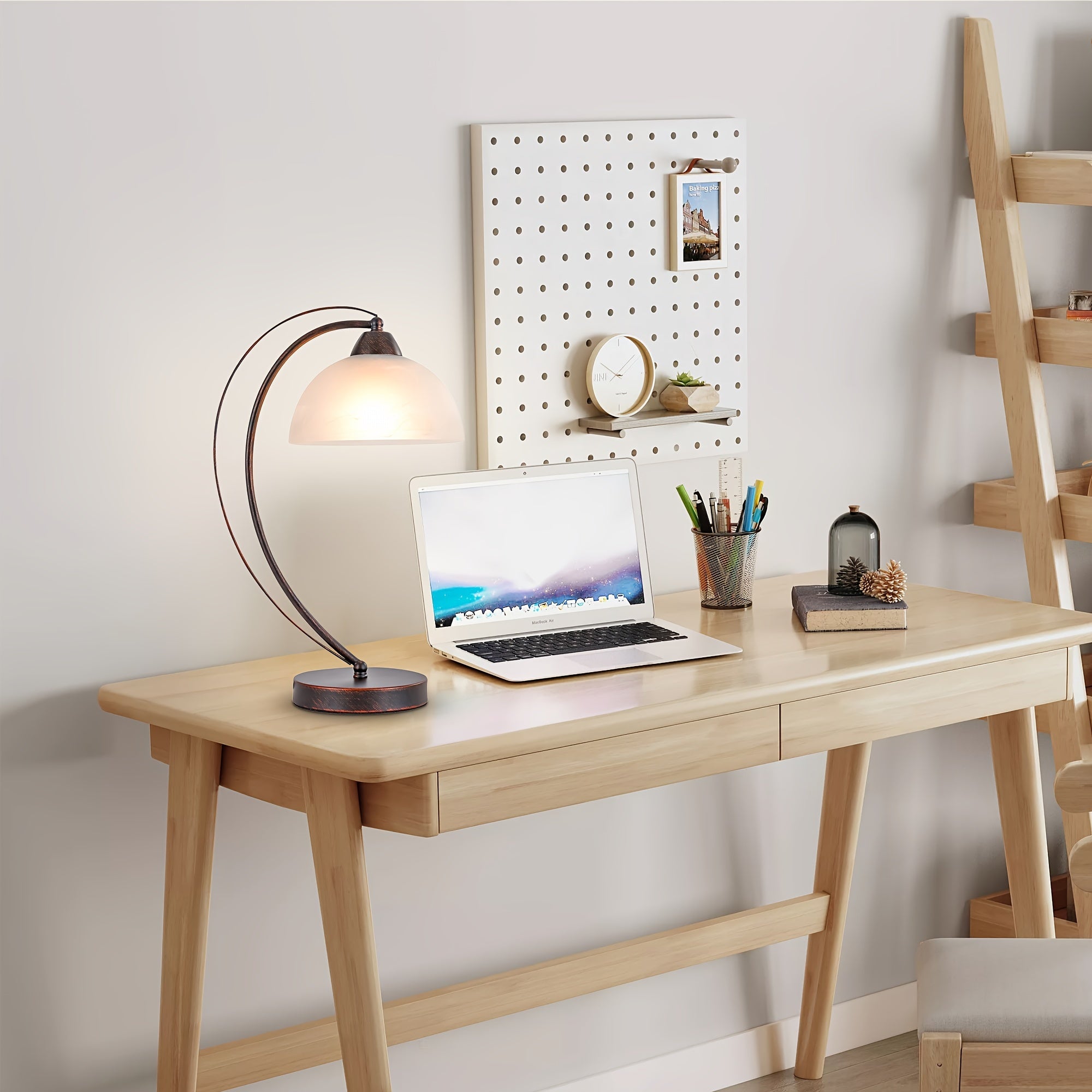 1pc Retro Swan-Neck Desk Lamp 1-light E26 Light Bulb Base (Bulb Not Included) Dimmable With White Frosted Glass Lampshade Assemble Table Lamp For Bedroom Living Room Study Home Lighting & Decor