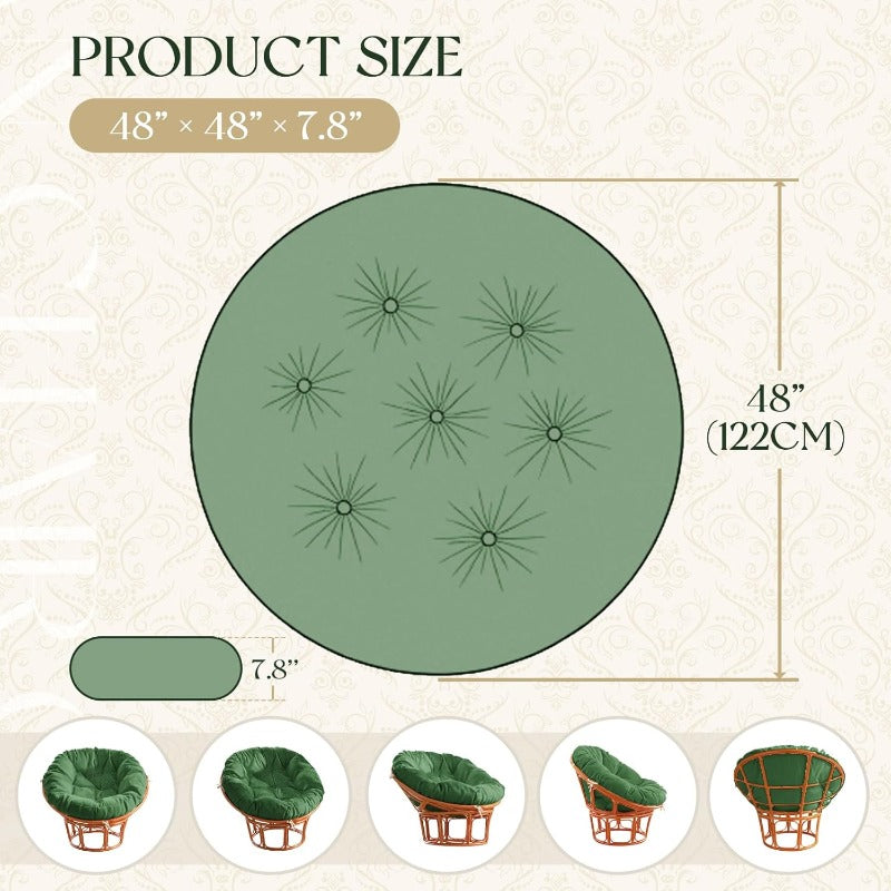 Indoor Papasan Chair Cushion with Corduroy Cover (Without Chair), Papasan Cushion with Hidden Zipper & Straps, 48 X 48 X7.8 Inch Round Papasan Supportive Cushion, Green
