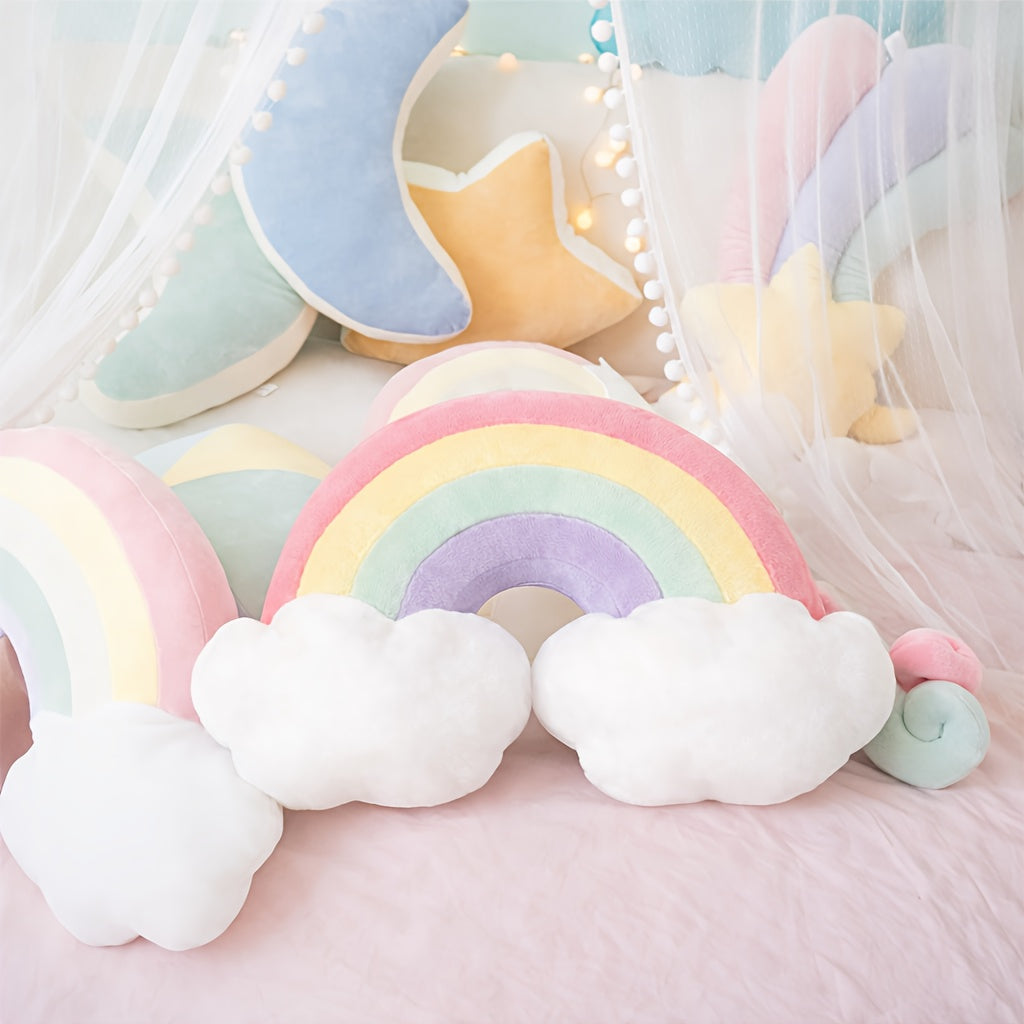 Adorable Pastel Rainbow Plush Throw Pillow, Cloud-Like Soft Cushion, Aesthetic Room Decor, Perfect Gift for Girlfriend Or Best Friend, Comfortable Filling for Bedroom Sofa