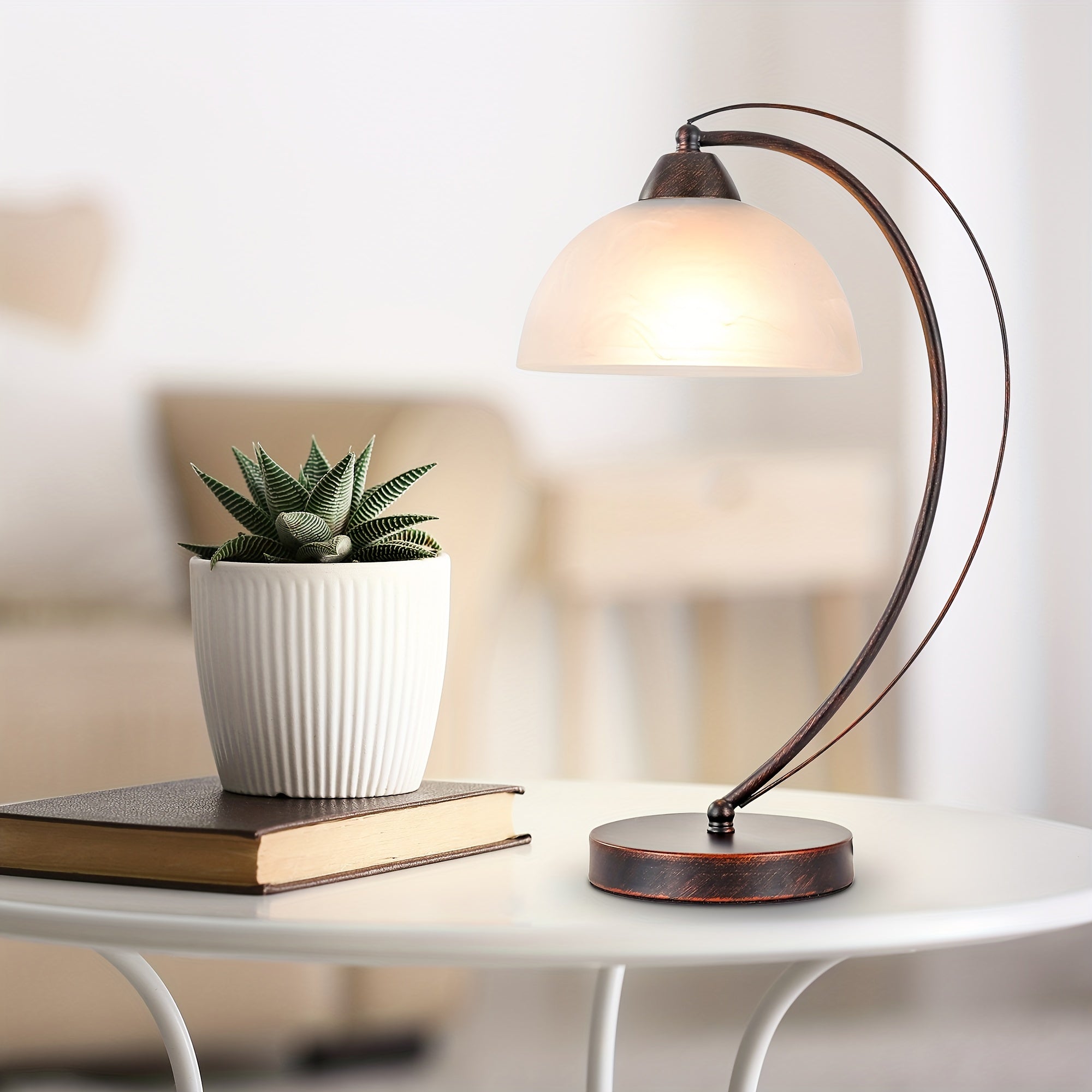 1pc Retro Swan-Neck Desk Lamp 1-light E26 Light Bulb Base (Bulb Not Included) Dimmable With White Frosted Glass Lampshade Assemble Table Lamp For Bedroom Living Room Study Home Lighting & Decor