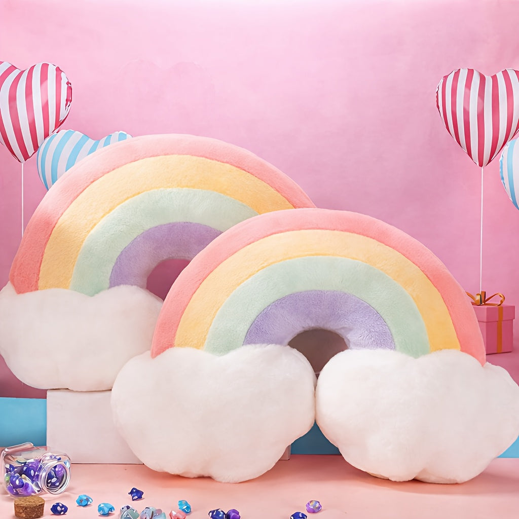 Adorable Pastel Rainbow Plush Throw Pillow, Cloud-Like Soft Cushion, Aesthetic Room Decor, Perfect Gift for Girlfriend Or Best Friend, Comfortable Filling for Bedroom Sofa