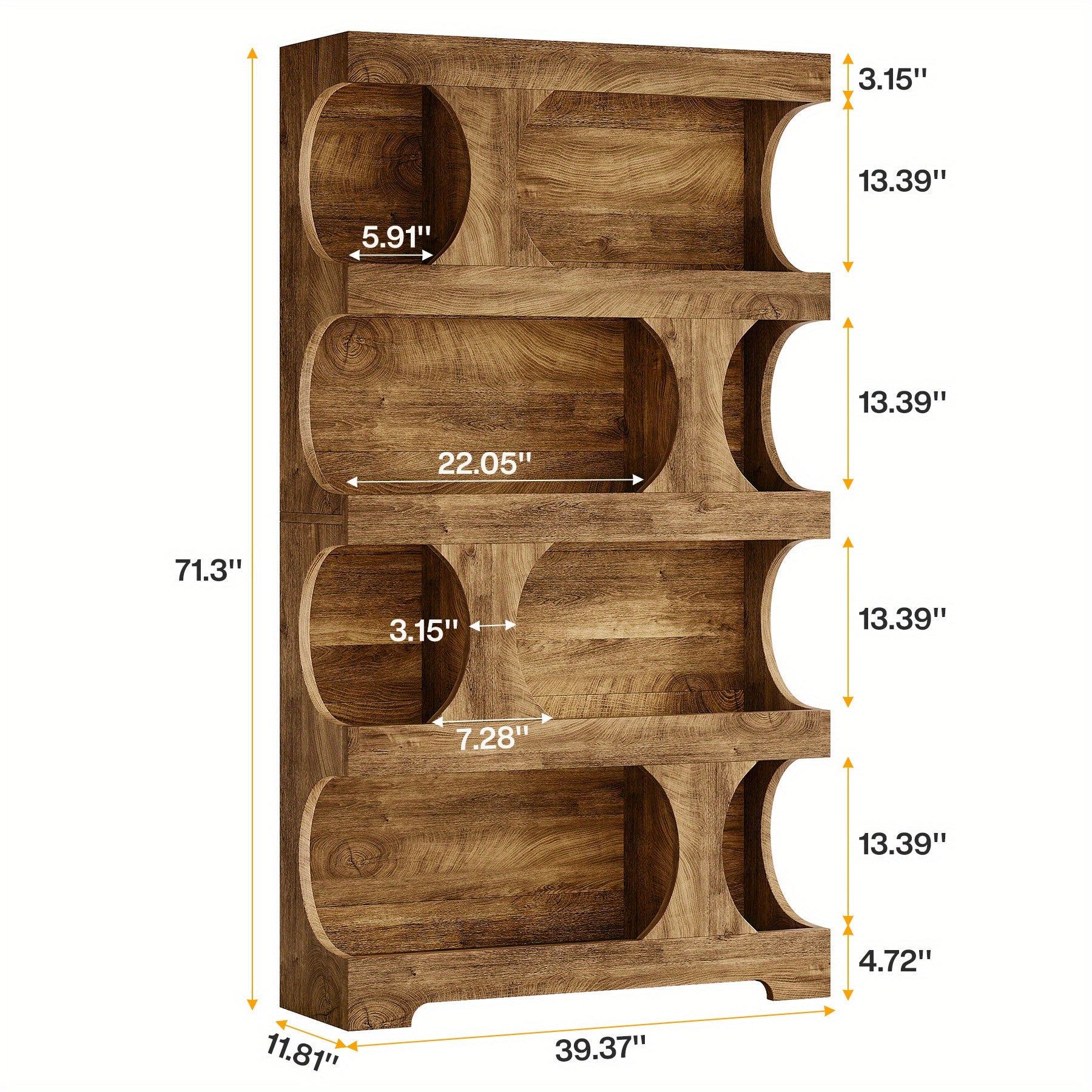 71-inch Tall 4-Tier Solid Hardwood Bookcase with Storage Shelves - Modern Freestanding Bookshelf, Natural Wood & \u002F Painted Shelves, Sturdy Floor-Standing Design for Living Room, Bedroom, Home Office - Easy Assembly Required