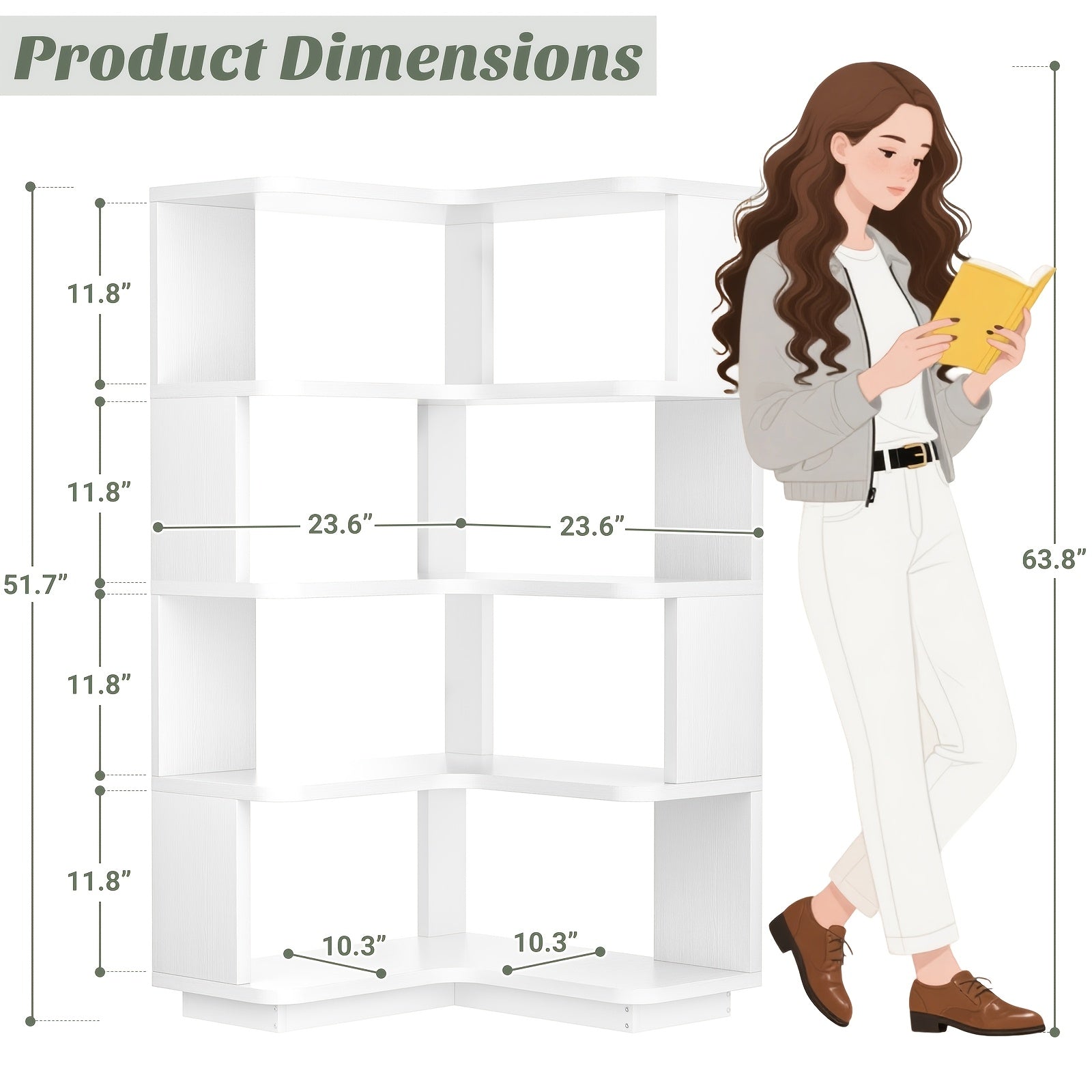 Five-Tier Corner Bookshelf with Panels, a Freestanding L-Shaped Display Rack, Suitable for Home Offices, Living Rooms, Bedrooms, And Kitchens