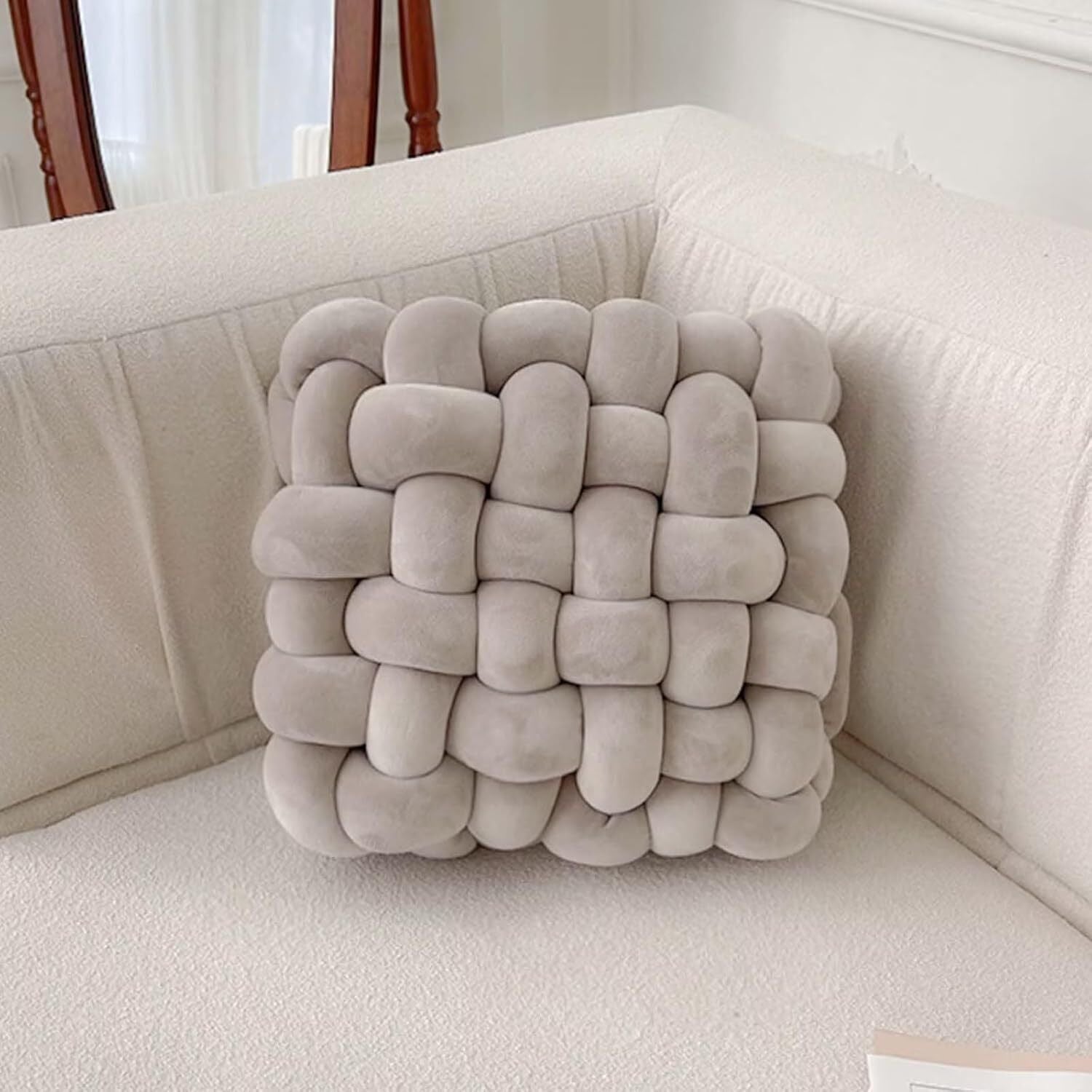 2 Pcs Knot Pillow Soft Throw Pillow Home Decoration Cushion Square Office Knotted Plush Throw Cushion for Living Room Bedroom Sofa Couch Living Room Decor, 12'' X 12''