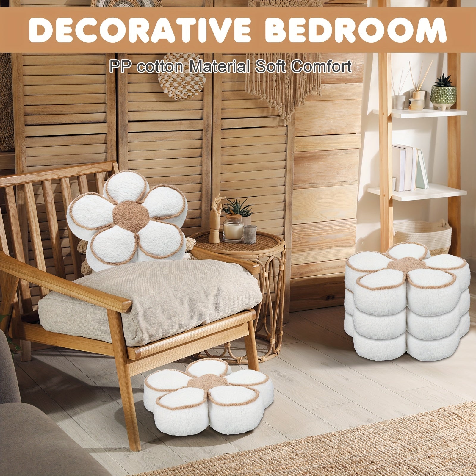 Set of 2 Adorable Floral Cushions, 15.7 Inches Soft Flower-Shaped Floor Pillows for Cozy Living Room, Bedroom, Or Sofa Decoration in Winter (White)