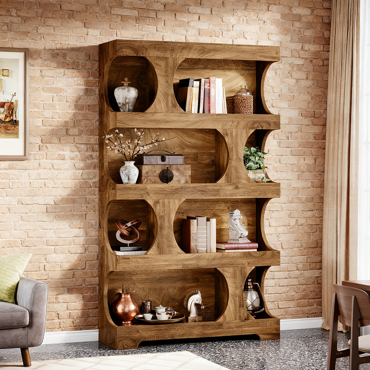 71-inch Tall 4-Tier Solid Hardwood Bookcase with Storage Shelves - Modern Freestanding Bookshelf, Natural Wood & \u002F Painted Shelves, Sturdy Floor-Standing Design for Living Room, Bedroom, Home Office - Easy Assembly Required
