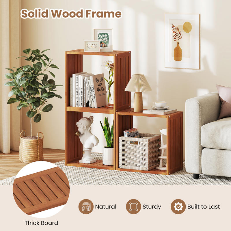 3 Cube Bookcases Solid Wood Stacking Storage Organizers with Open Slatted Design for Home Office Living Room Bedroom