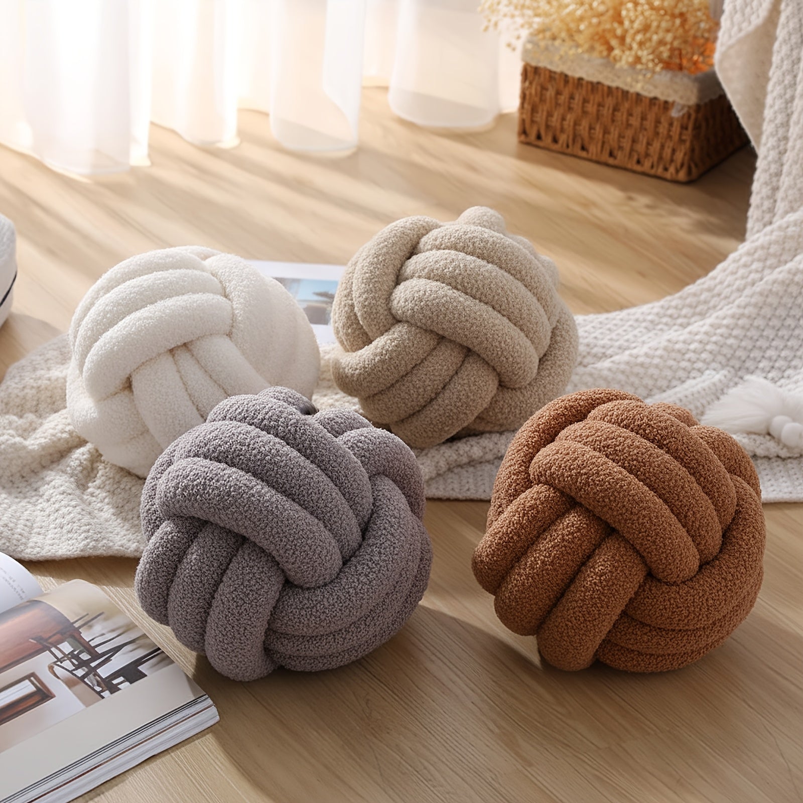 4pcs Knot Pillow Ball Soft Throw Pillow 8.6'' Decorative Round Accent Pillows Aesthetic Decor Handmade Cushion for Home Couch Bed Sofa Chair(Soft)