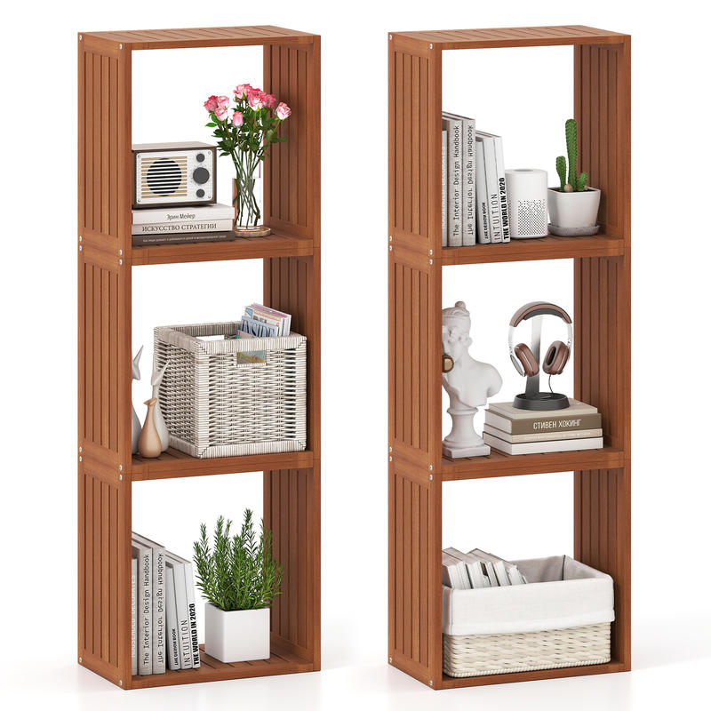 3 Cube Bookcases Solid Wood Stacking Storage Organizers with Open Slatted Design for Home Office Living Room Bedroom