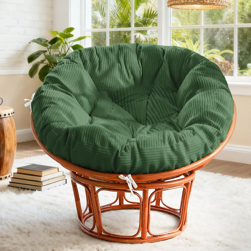 Indoor Papasan Chair Cushion with Corduroy Cover (Without Chair), Papasan Cushion with Hidden Zipper & Straps, 48 X 48 X7.8 Inch Round Papasan Supportive Cushion, Green