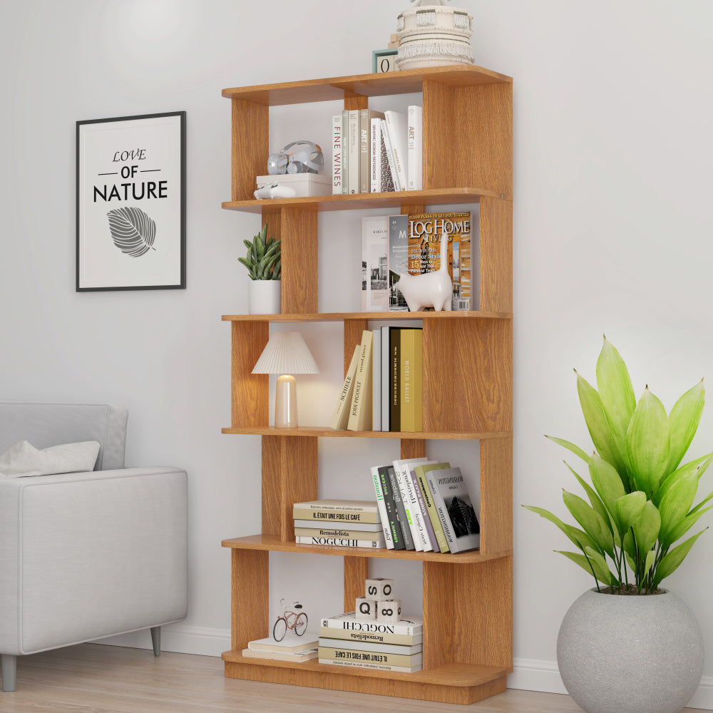 5-Tier Open Storage Bookcase, Irregular Display Shelving for Living Room Home Office Bedroom Decor Organizer, Media Storage Shelves