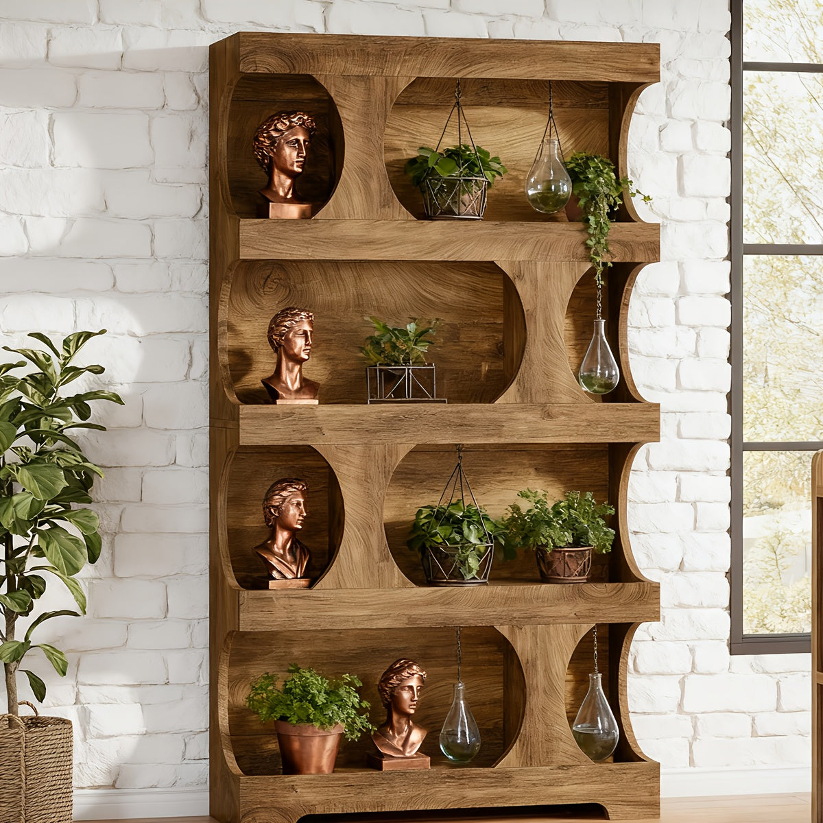 71-inch Tall 4-Tier Solid Hardwood Bookcase with Storage Shelves - Modern Freestanding Bookshelf, Natural Wood & \u002F Painted Shelves, Sturdy Floor-Standing Design for Living Room, Bedroom, Home Office - Easy Assembly Required