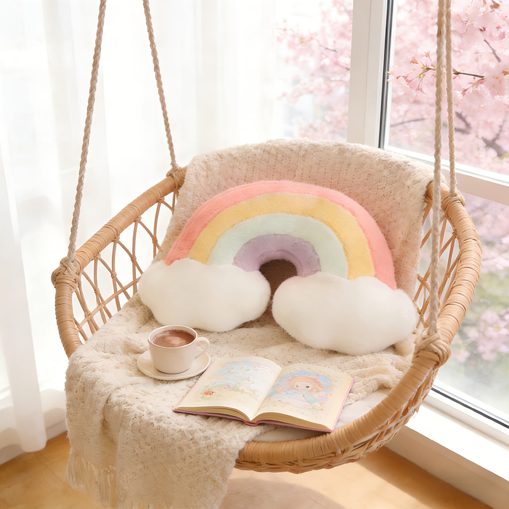 Adorable Pastel Rainbow Plush Throw Pillow, Cloud-Like Soft Cushion, Aesthetic Room Decor, Perfect Gift for Girlfriend Or Best Friend, Comfortable Filling for Bedroom Sofa