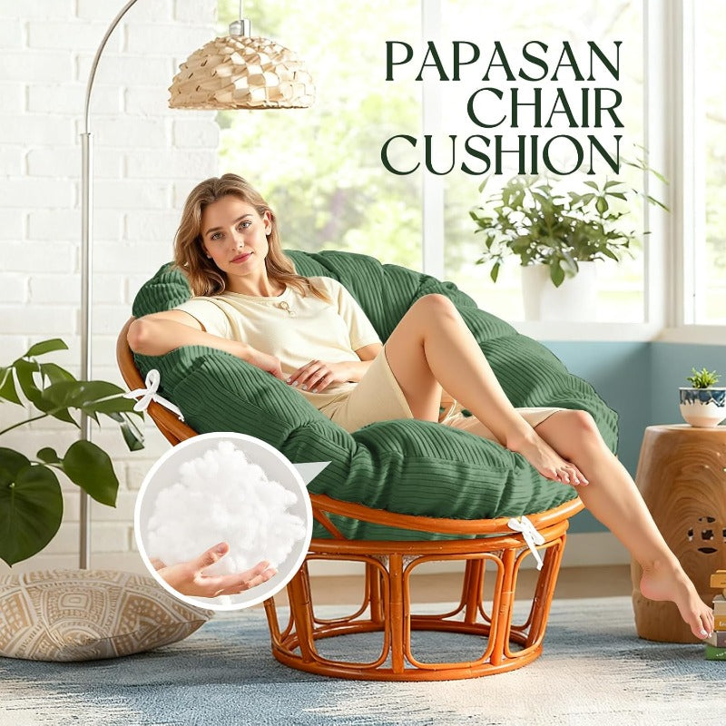 Indoor Papasan Chair Cushion with Corduroy Cover (Without Chair), Papasan Cushion with Hidden Zipper & Straps, 48 X 48 X7.8 Inch Round Papasan Supportive Cushion, Green