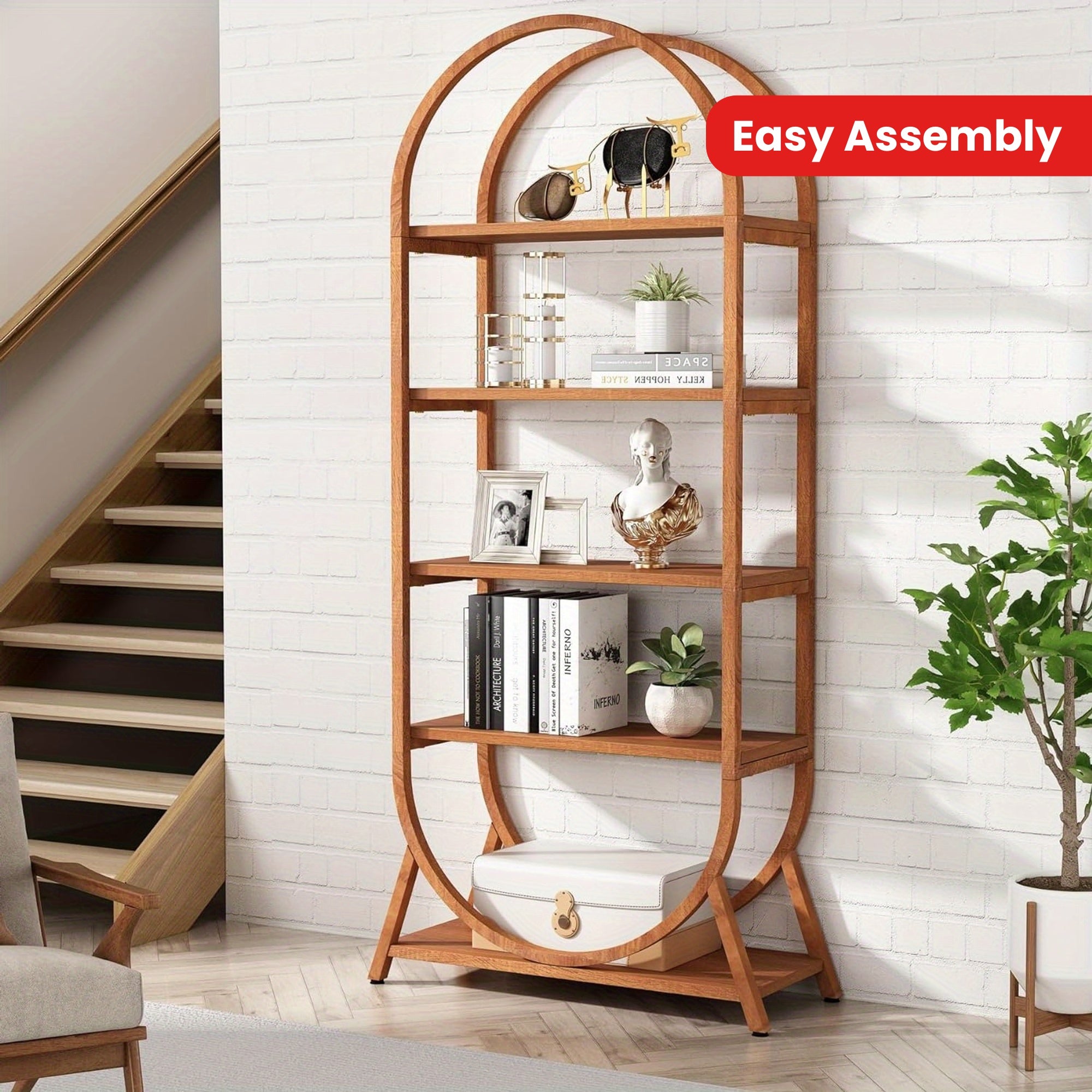 5-Tier Arched Bookcase - 70.8\